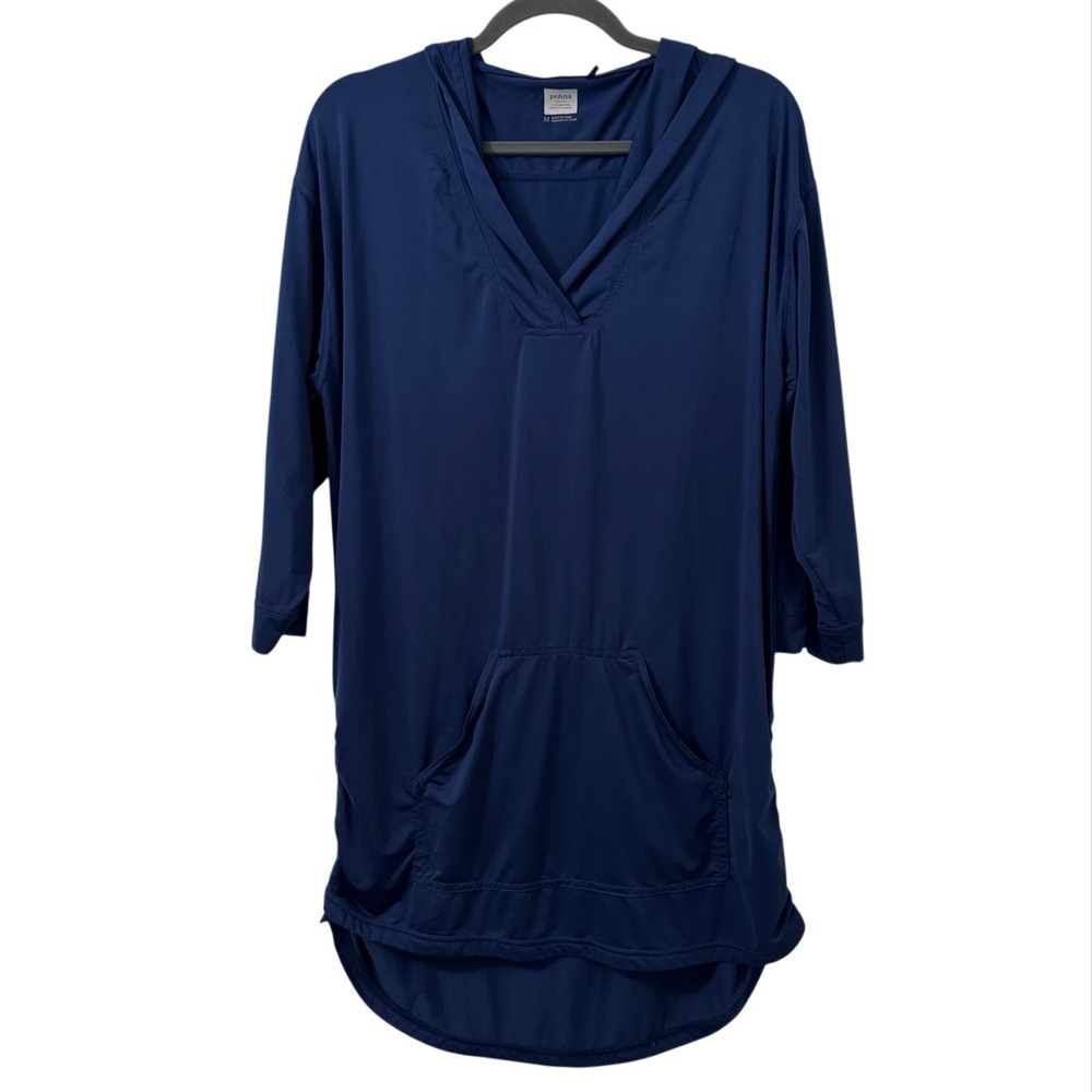 PrAna Hooded Tunic Coverup Womens M Blue 3/4 Sleeve Pocket‎ Beach Vacation